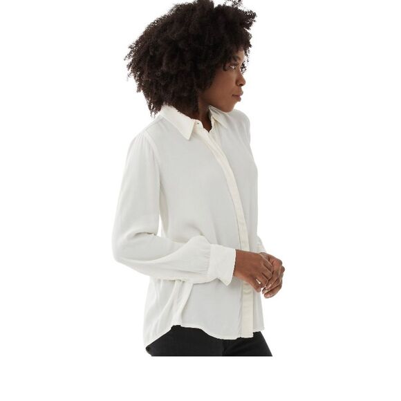 NWT Women Sheer Off White Button Down Long Sleeve Blouse Top Size XXL Office - Picture 7 of 13